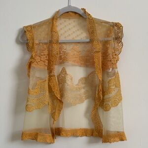 Vintage Style Lace Sheer Vest in Yellow/ Gold and Cream